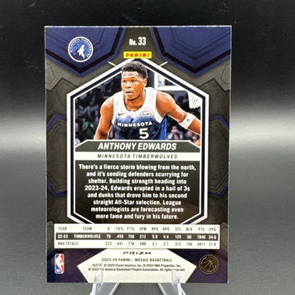 Anthony Edwards 2023 Panini Mosaic #33 Green Mosaic Prizm Minnesota Timberwolves