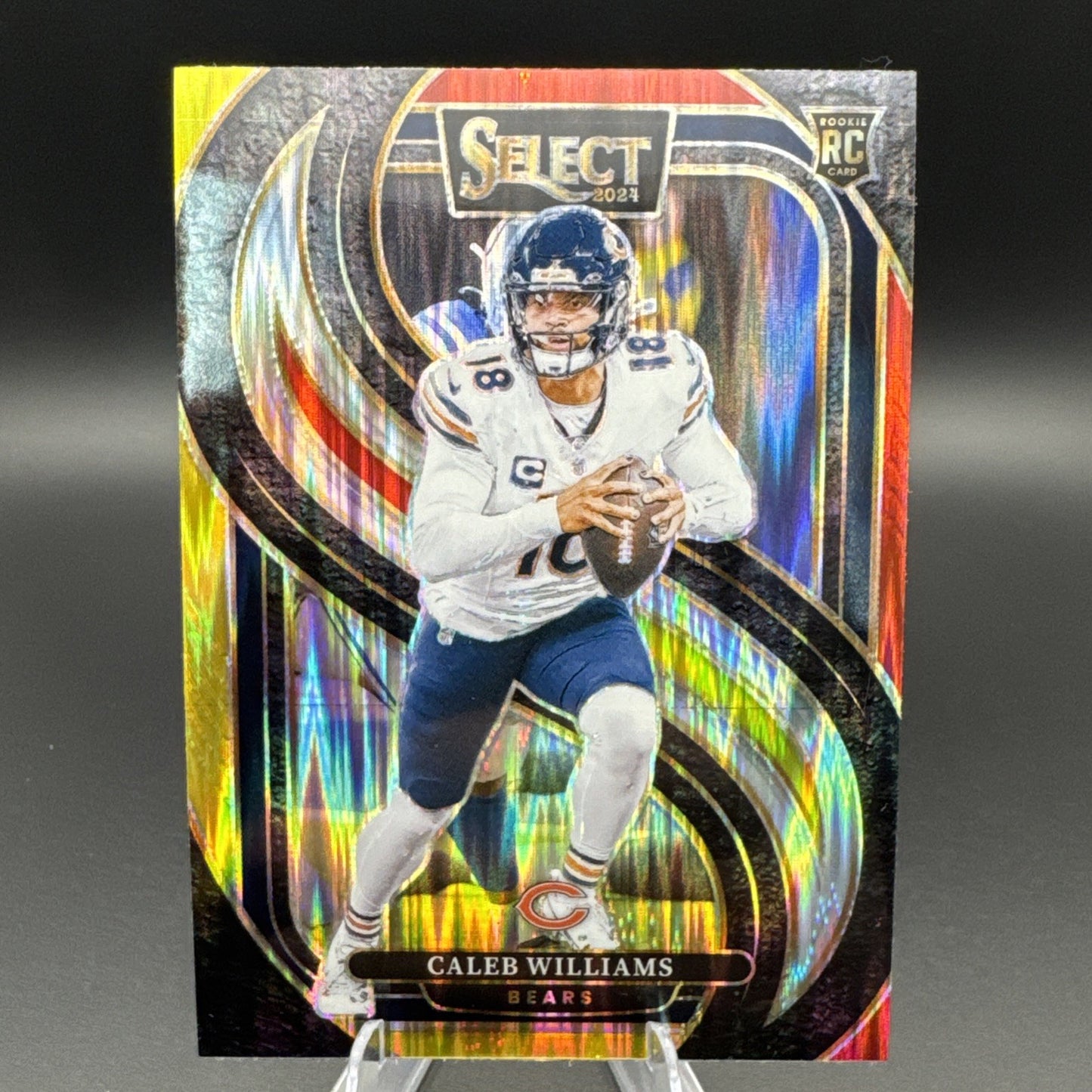 2024 Panini Select Premier Level Caleb Williams #114 Red & Yellow Shock Prizm RC