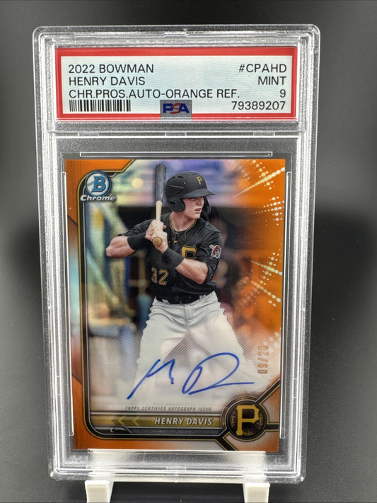 2022 Bowman Chrome Henry Davis CHR Pros Auto Orange Refractor 9/25 #CPAHD PSA 9