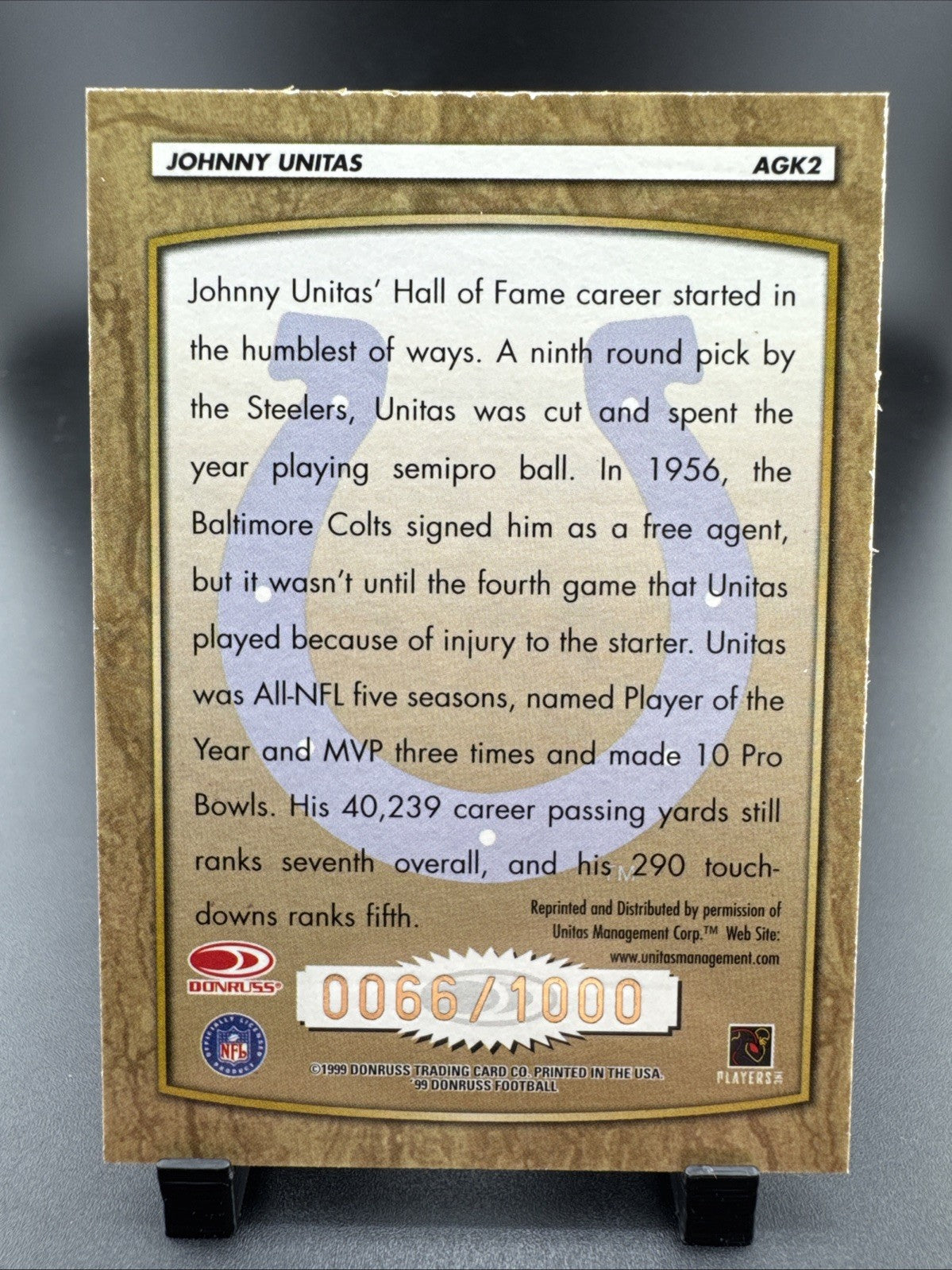 1999 Donruss - All-Time Gridiron Kings Johnny Unitas #AGK2 Autograph /1000