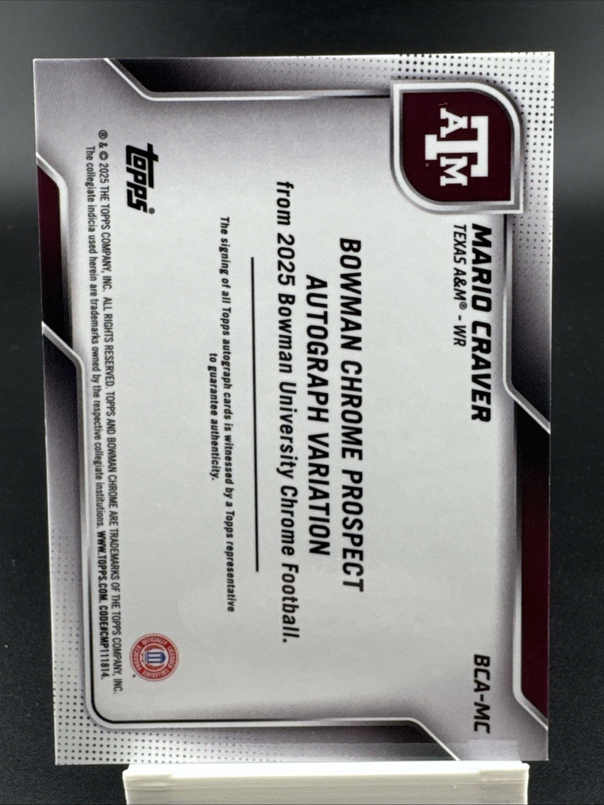 2025 Bowman University Chrome Prospect Autographs Mario Craver #BCA-MC 01/99