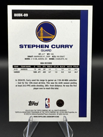 2025-26 Topps Basketball 45th Anniversary Stephen Curry #80BK-89 Warriors