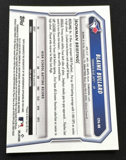 Bowman 2023 Bowman Chrome 1st Blaine Bullard Auto CPA-BB Toronto Blue Jays
