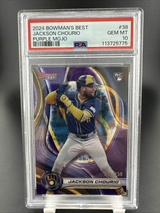 2024 Bowman’s Best Jackson Chourio #38 Purple Mojo 76/250 PSA GM 10