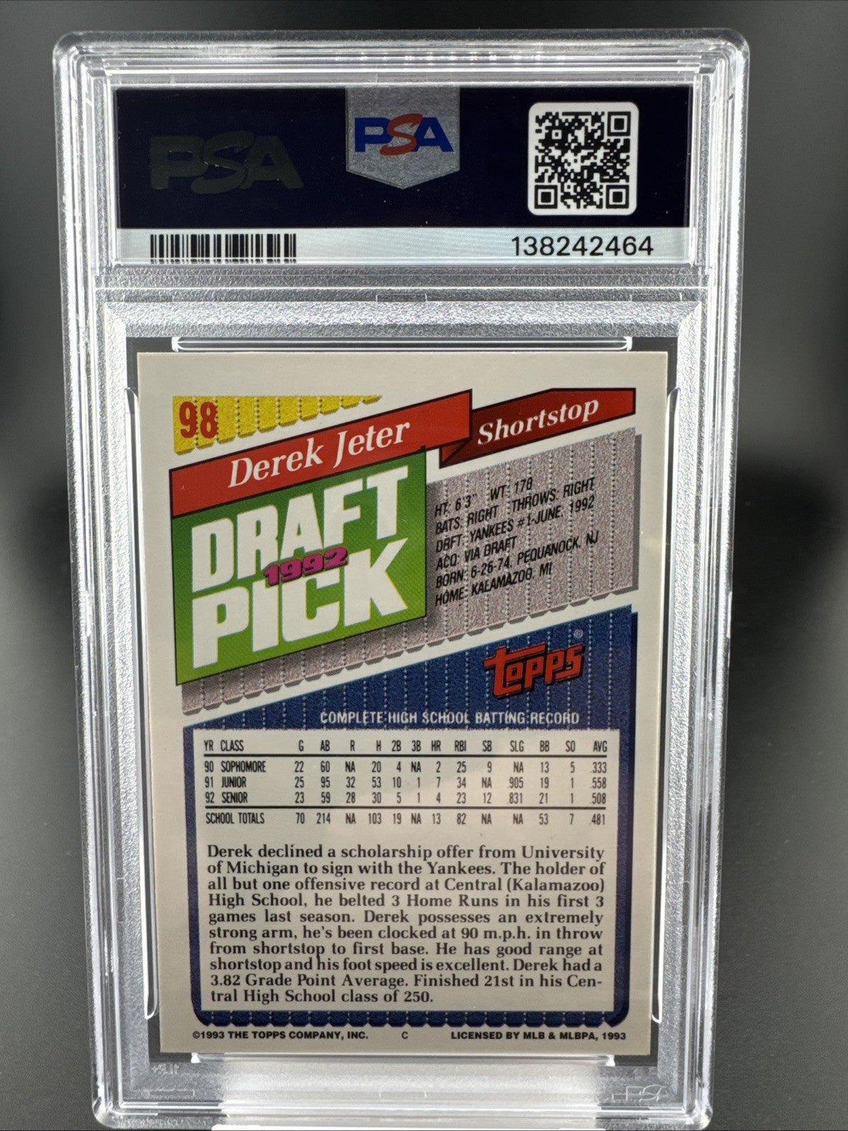 1993 Topps - Derek Jeter #98 (RC) PSA 7
