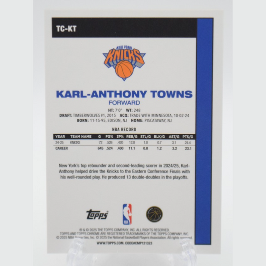 2025 Topps Chrome Karl-Anthony Towns Gold /50 – New York Knicks - TC-KT
