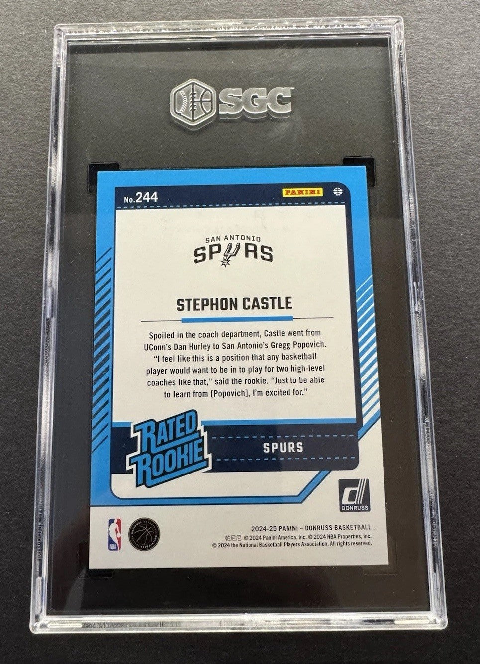 2024-25 Panini Donruss Rated Rookie Stephon Castle #244 Holo Green Laser SCG 10
