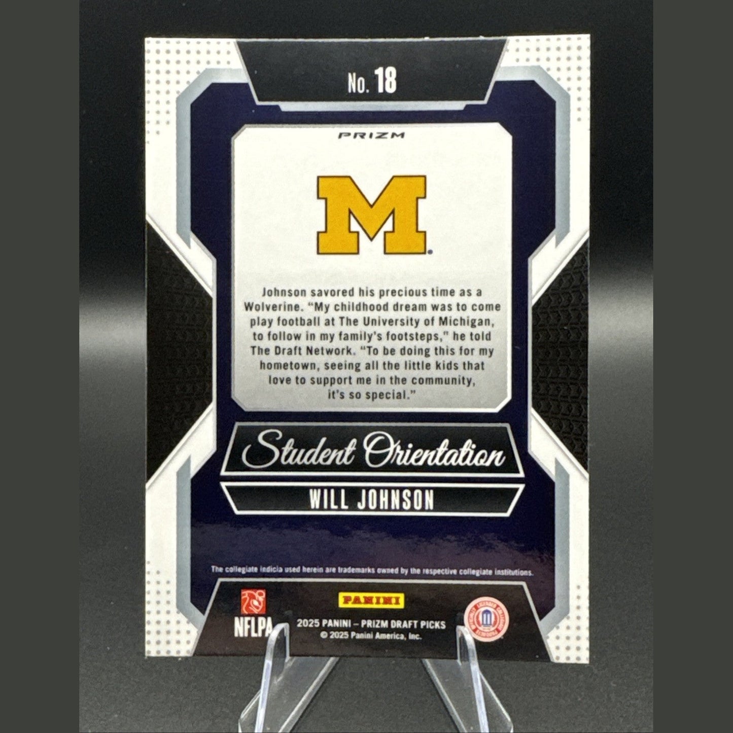 Will Johnson [Green] #18 2025 Panini Prizm Draft Picks Student Orientation