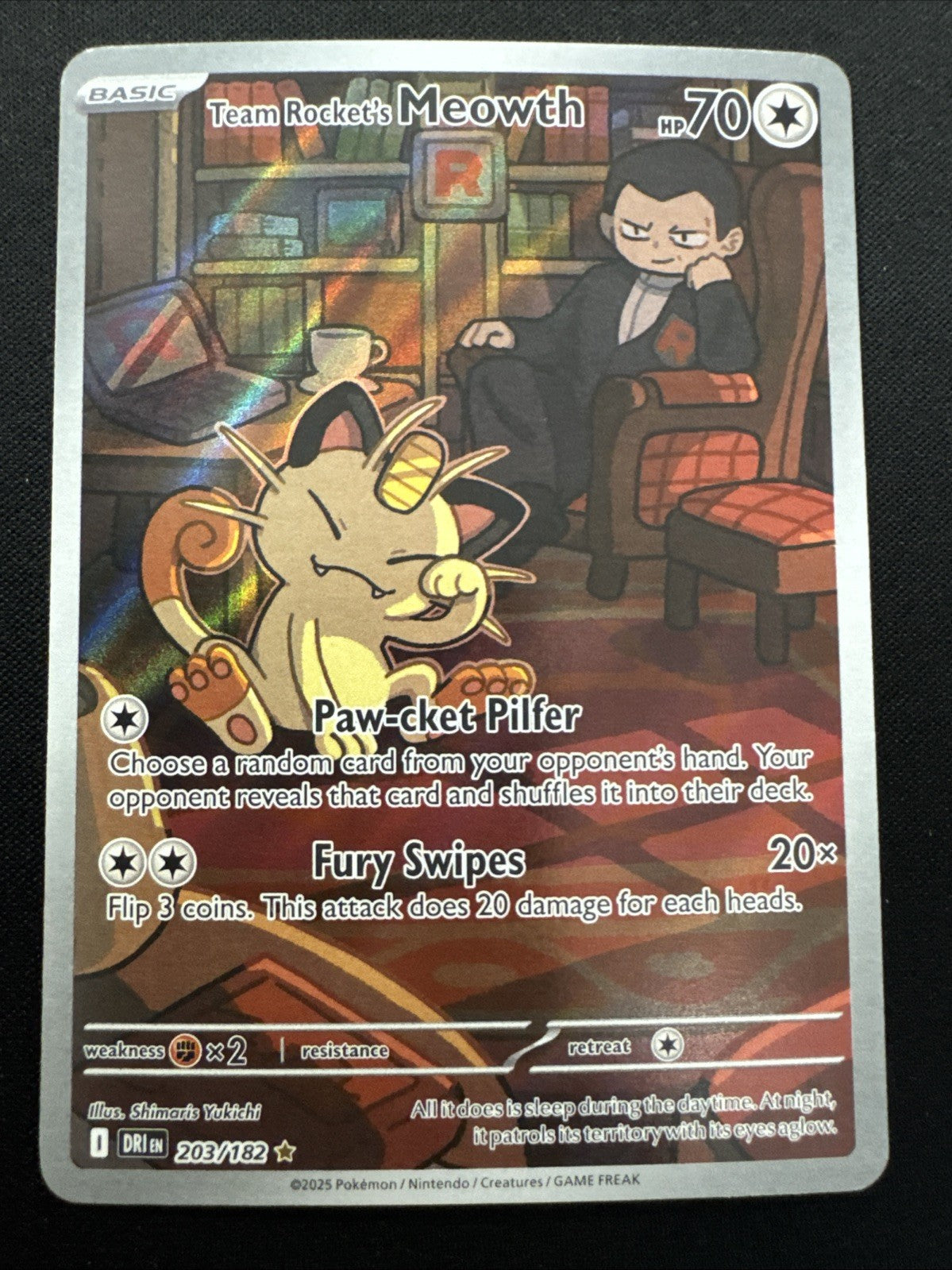 Pokemon: Team Rocket's Meowth 203/182 SV10 - Destined Rivals Illustration Rare