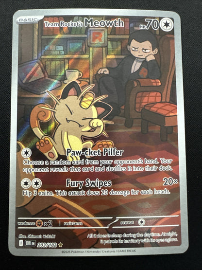 Pokemon: Team Rocket's Meowth 203/182 SV10 - Destined Rivals Illustration Rare