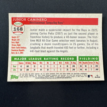 Topps Platinum 2025 Junior Caminero Rose Gold Refractor /75 Rays #168