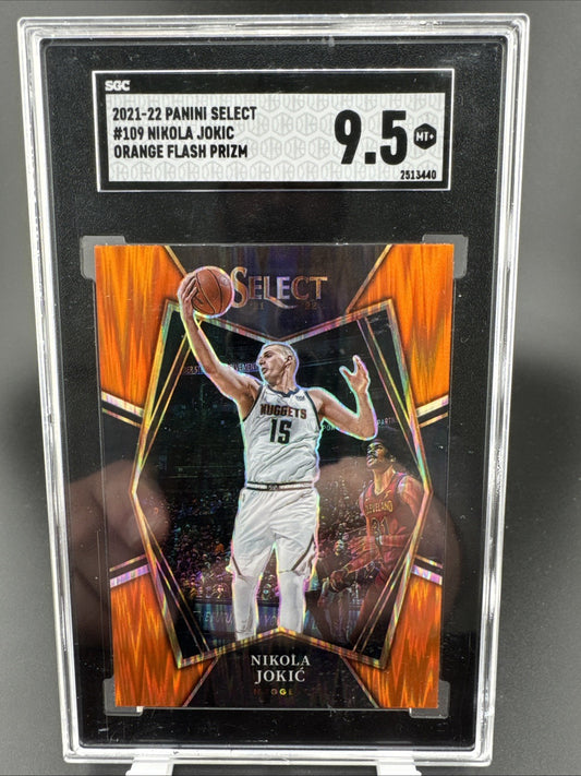 2021-22 Panini Select #109 Nikola Jokic Orange Flash Prizm SGC 9.5