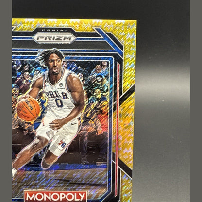 2022-23 Panini Prizm Monopoly Tyrese Maxey #69 Gold Money Shimmer Prizm