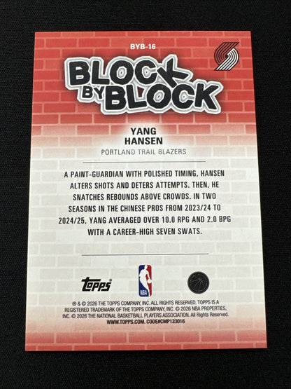 2025-26 Topps NBA Hoops RC Rookie Block By Block Yang Hansen BYB-16 SSP CASE HIT