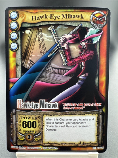 Bandai One Piece CCG Card Hawk-Eye Mihawk Silver Rare Silver Letters Vintage