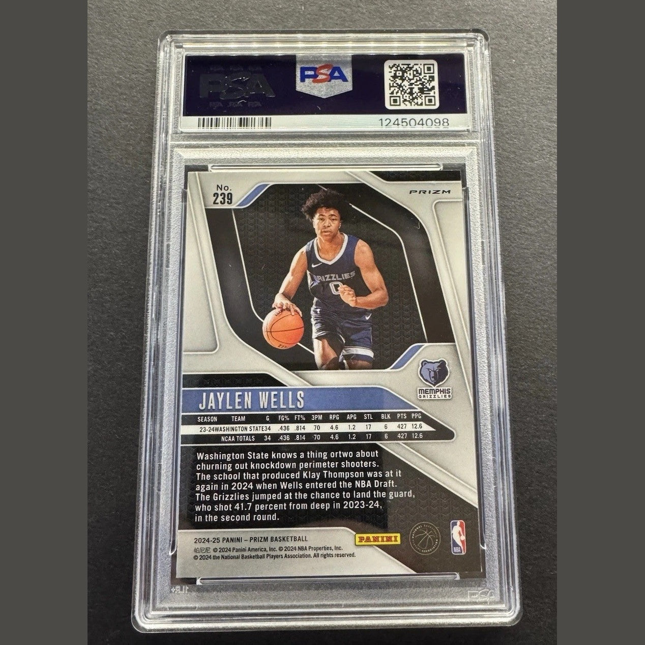 2024-25 Panini Prizm Jaylen Wells #239 Silver Wave RC! Memphis Grizzlies PSA 9