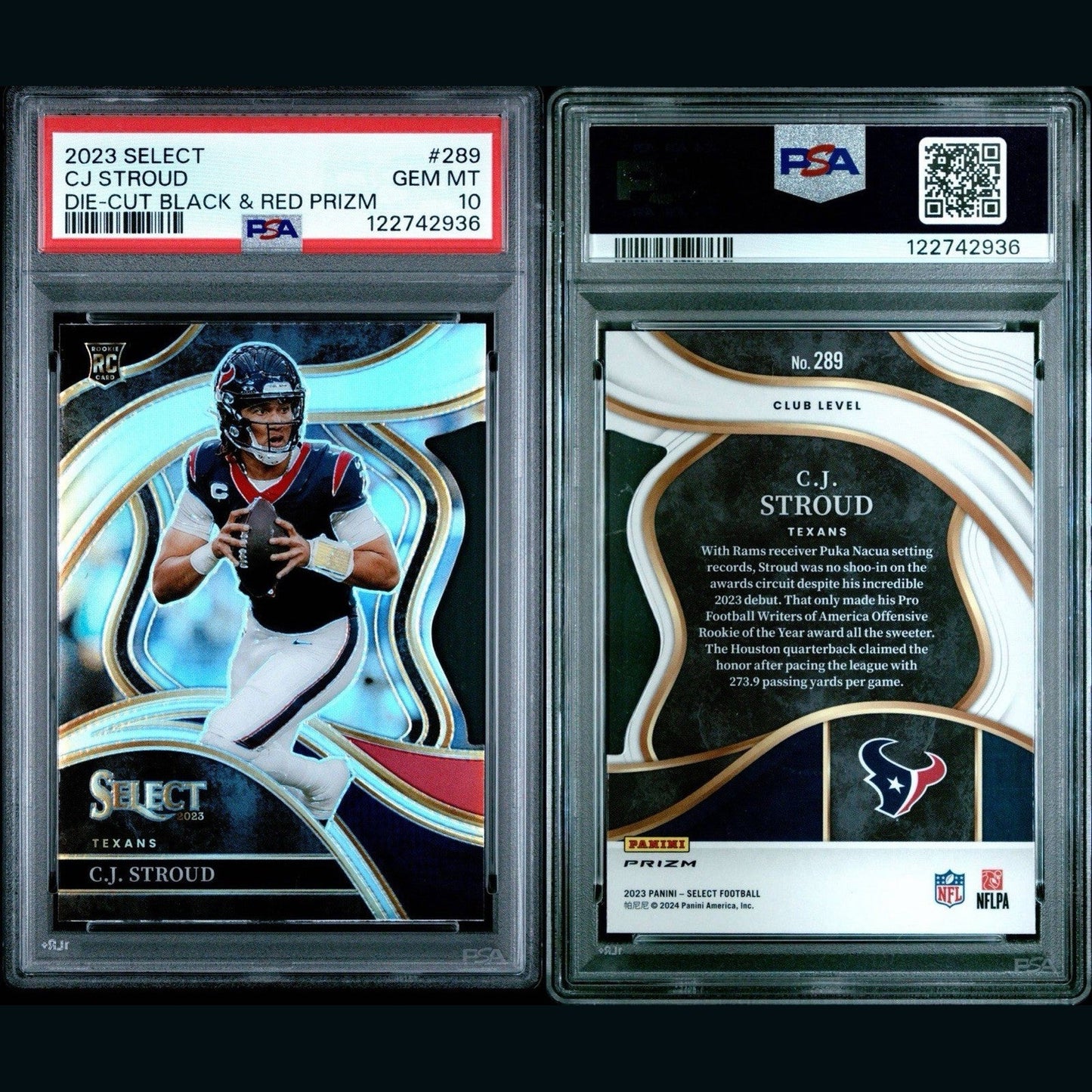 2023 PANINI SELECT DIE-CUT BLACK & RED PRIZM #289 CJ STROUD PSA 10