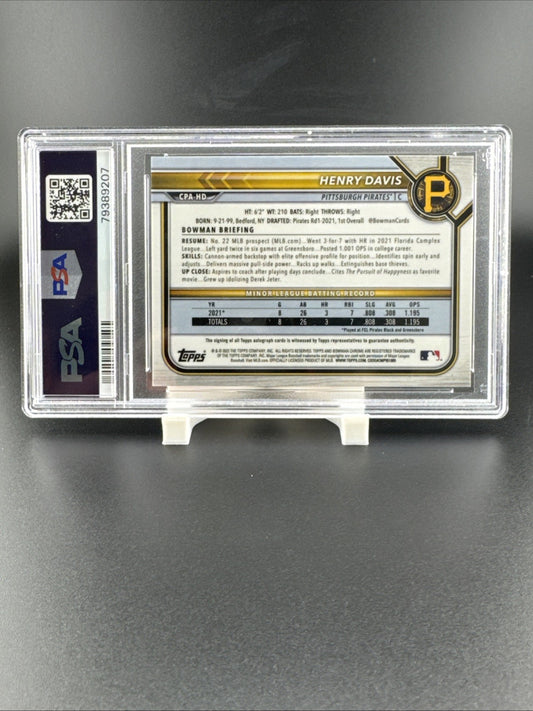 2022 Bowman Chrome Henry Davis CHR Pros Auto Orange Refractor 9/25 #CPAHD PSA 9