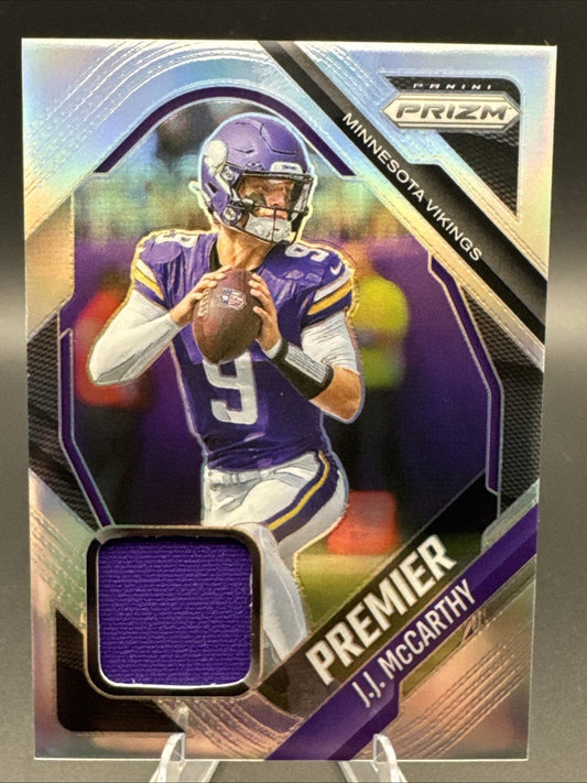2025 Panini Prizm #PJY-JJM JJ McCarthy Silver Premier Jersey Patch Card Vikings
