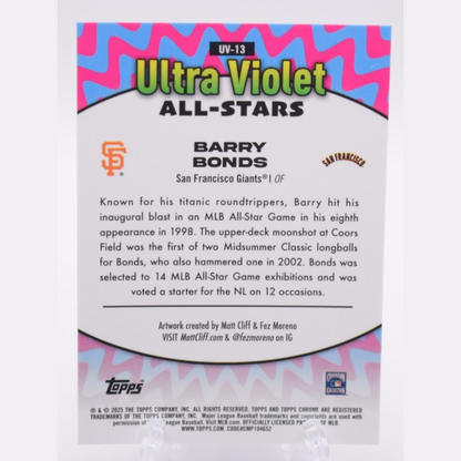 Barry Bonds 2025 Topps Chrome Ultra Violet All Stars SSP #UV-13 GIANTS