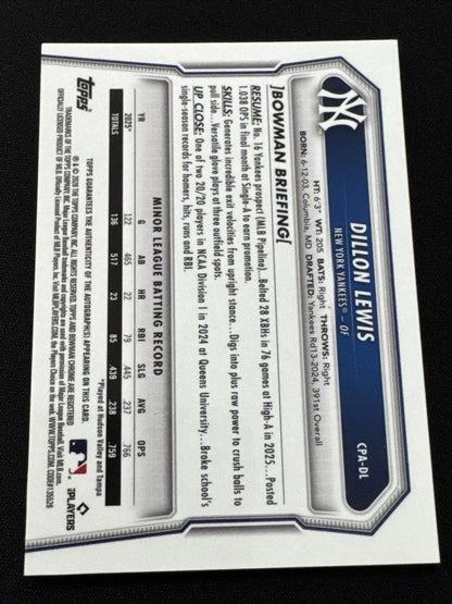 2026 Bowman Chrome Dillon Lewis Orange Shimmer Refractor Auto /25 SSP RC