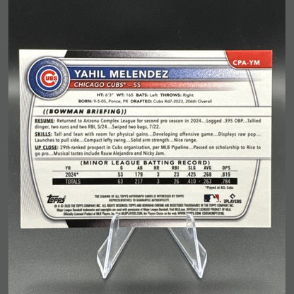 Yahil Melendez 2025 Bowman Chrome 1st Bowman Autograph Auto #CPA-YM