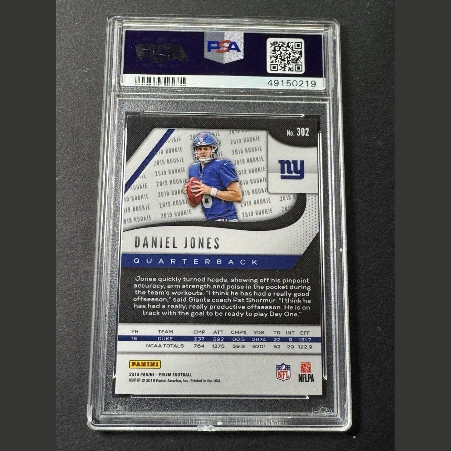 2019 Panini Prizm - Rookies Daniel Jones #302 (RC) PSA 10 Giants/Colts