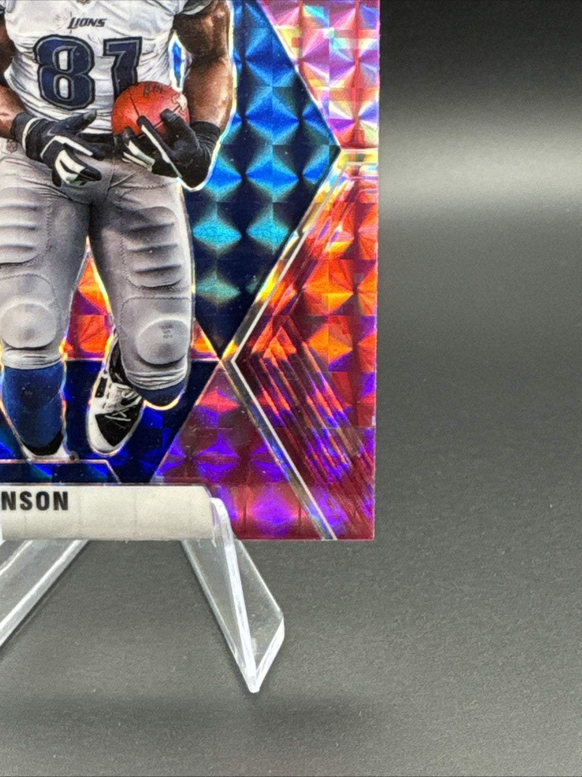 2020 Panini Mosaic #75 Calvin Johnson Prizm Camo Pink Detroit Lions