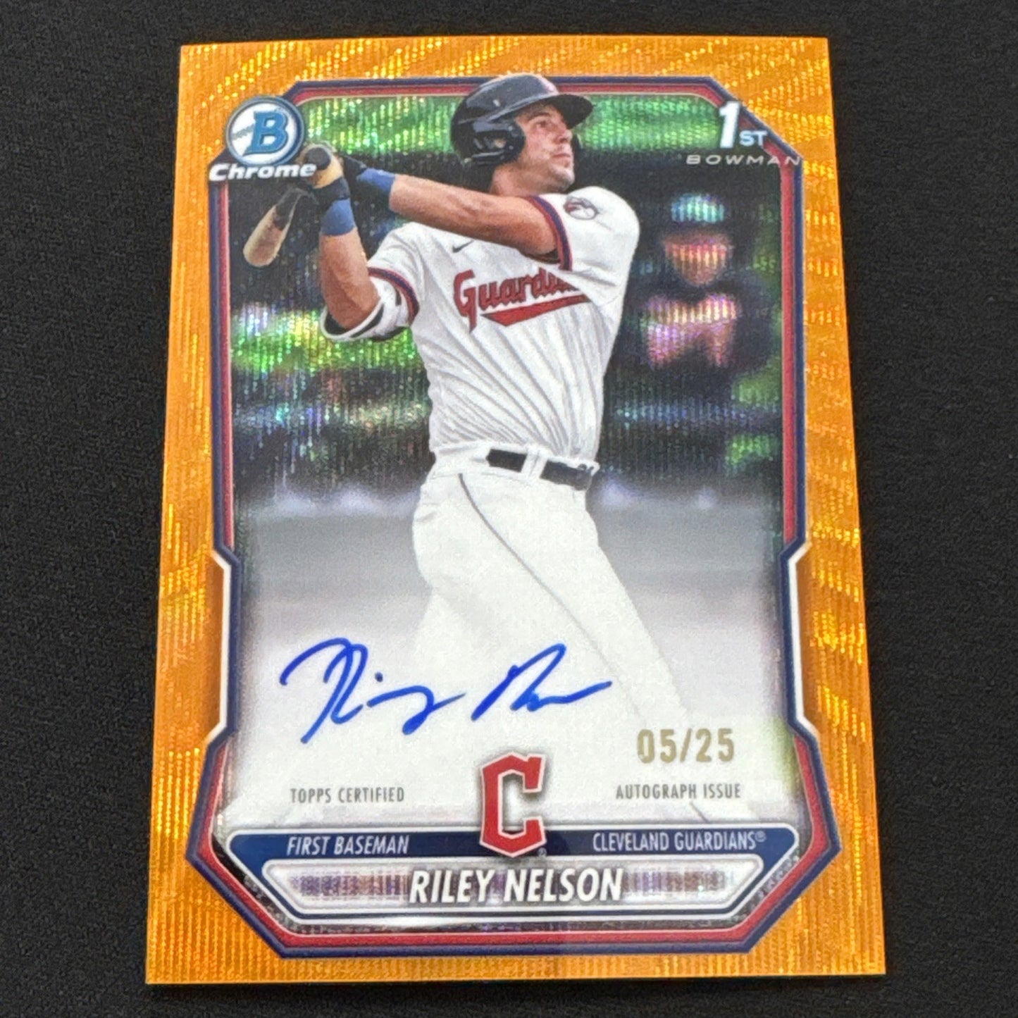 2026 Bowman Riley Nelson Chrome Auto Orange Wave Refractor /25 1st Prospect