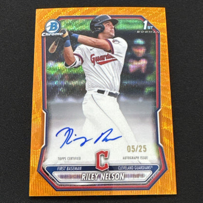 2026 Bowman Riley Nelson Chrome Auto Orange Wave Refractor /25 1st Prospect