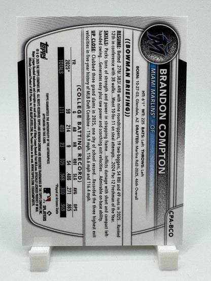 2025 Bowman Draft Brandon Compton Chrome Auto 1st Prospect #CPA-BCO Marlins