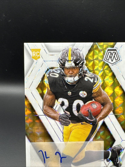 KALEB JOHNSON 2025 PANINI MOSAIC #315 ROOKIE AUTO WHITE PRIZM RC 19/25