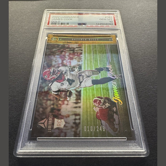 2022 Panini Luminance Rookie Gold 10/249 James Cook #181 PSA GEM MT 10