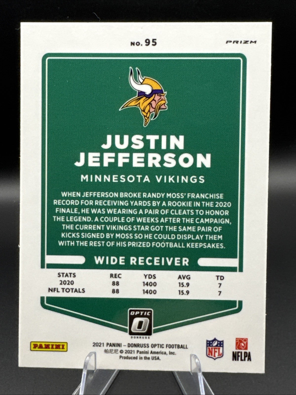 Justin Jefferson SILVER PRIZM 2021 Panini Donruss Optic #95 Minnesota Vikings