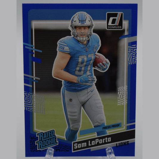 2023 Sam Laporta Panini Donruss #332 Press Proof Blue Rated Rookie RC LIONS