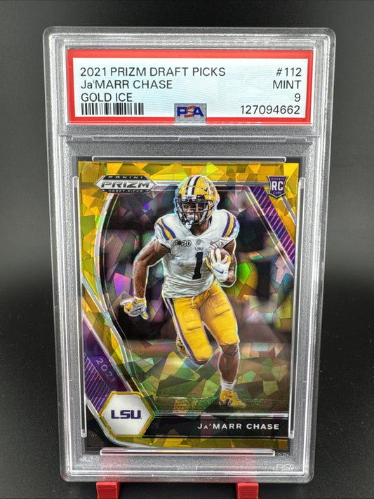 2021 Prizm Draft Picks JaMarr Chase Gold Ice Rookie #112 PSA 9
