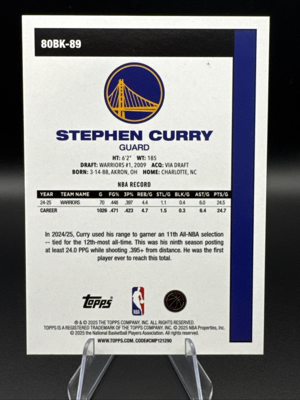 2025-26 Topps Basketball 45th Anniversary Stephen Curry #80BK-89 Warriors