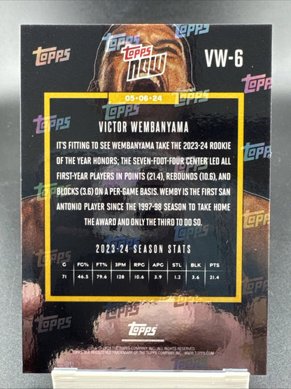 Victor Wembanyama 2023-24 Topps Now #VW-6 Rookie Of The Year (RC)