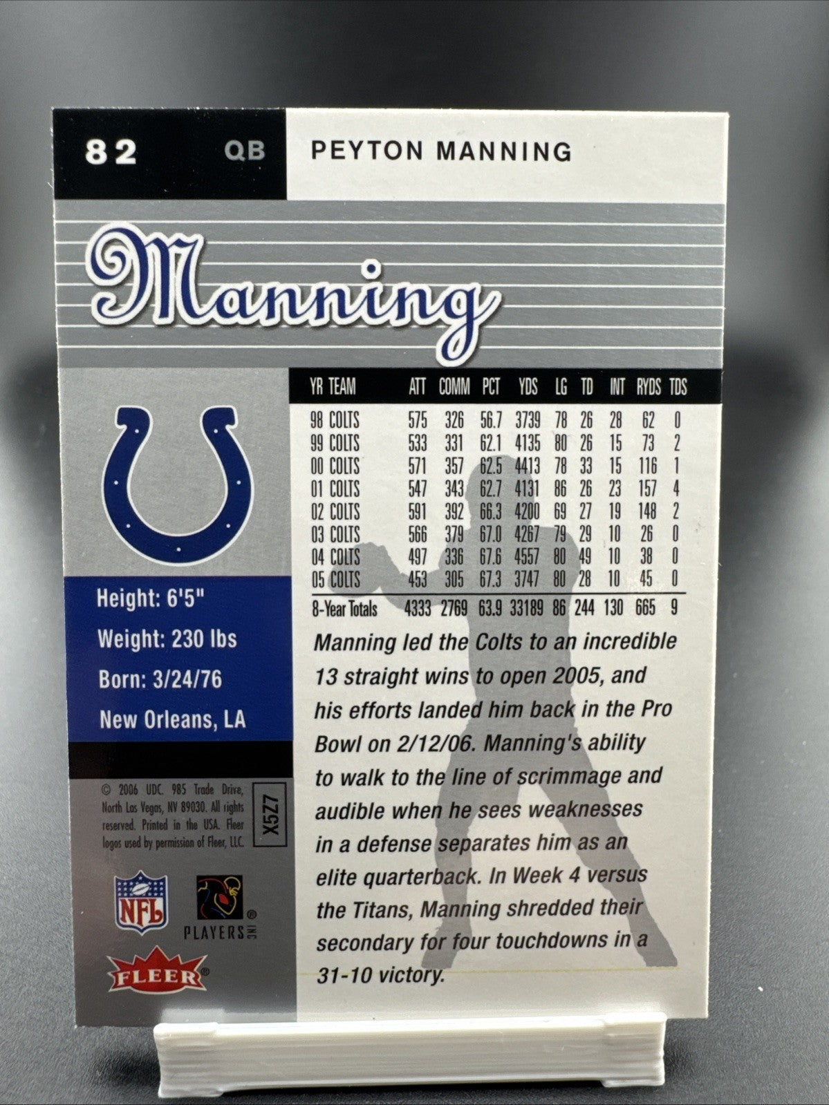 2006 Fleer Ultra Peyton Manning Pro Bowl Patch #82