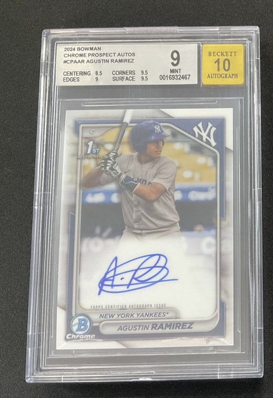 2024 BOWMAN CHROME PROSPECT AUTO #CPAAR AGUSTIN RAMIREZ  Beckett  9 Auto 10