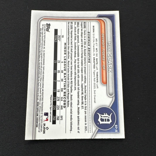 2024 Bowman Chrome Max Clark Mojo Pink Fuchi Refractor /299 SP Detroit Tigers