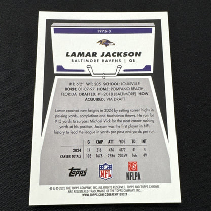 2025 Topps Chrome LAMAR JACKSON 1975 Throwback Gold Refractor 12/50 - Ravens