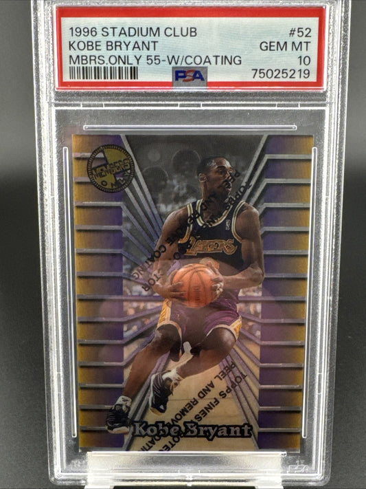 1996 Stadium Club Kobe Bryant #52 Rookie Members Only With Coating PSA 10