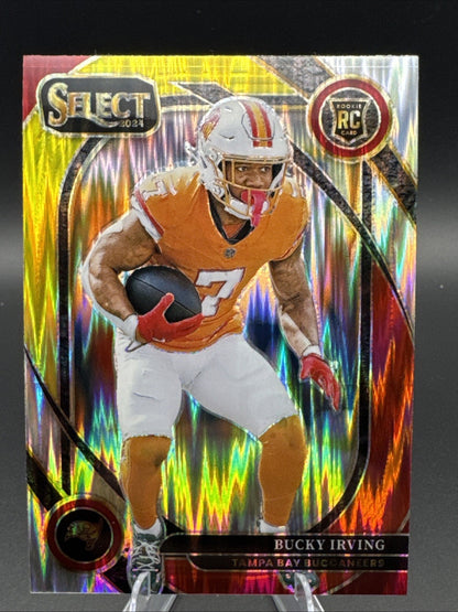 2024 Panini Select - Club Level Bucky Irving #239 Red & Yellow Shock Prizm (RC)