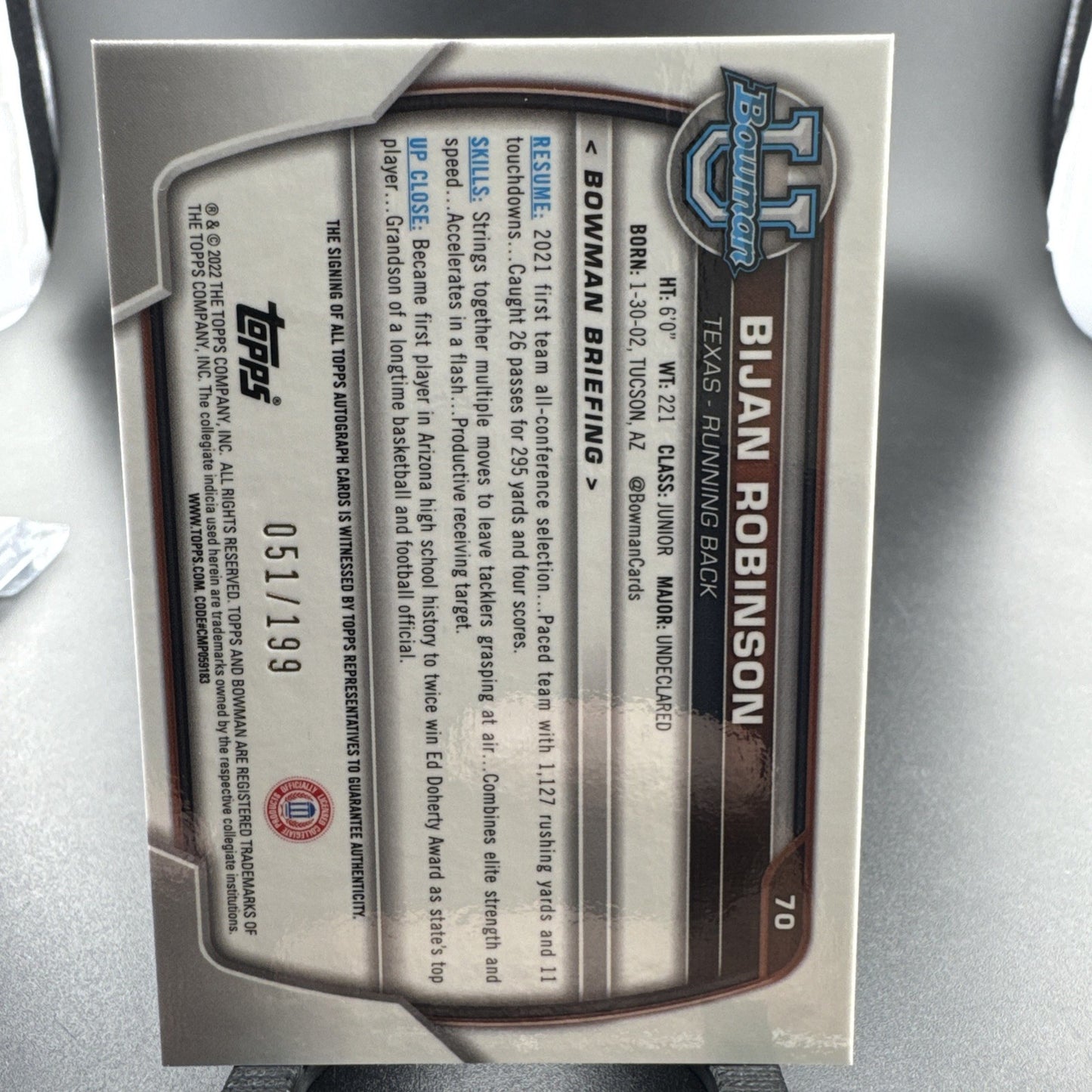 2022 Bowman U Chrome Bijan Robinson Prospect Auto Lava Refractor RC #/199