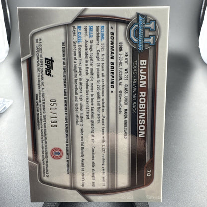 2022 Bowman U Chrome Bijan Robinson Prospect Auto Lava Refractor RC #/199
