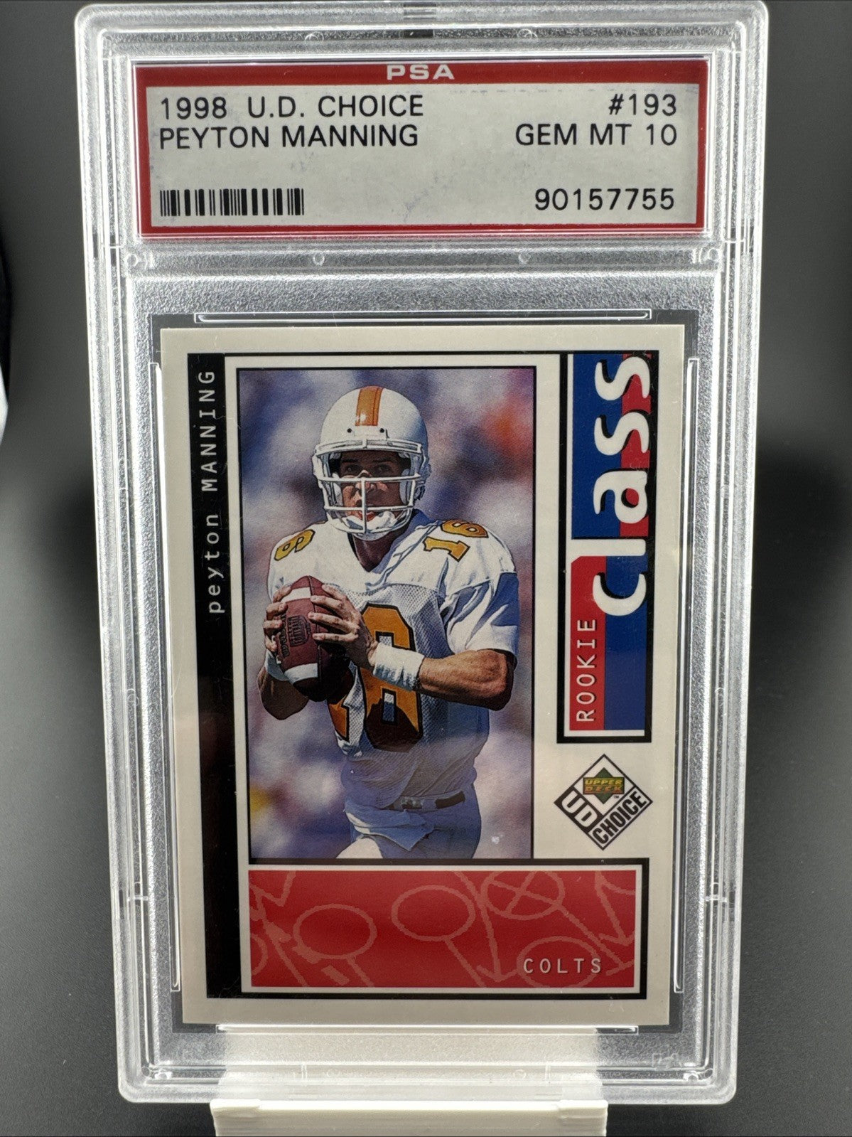 Upper Deck 1998 UD Choice Peyton Manning Rookie Class RC #193 Colts PSA 10
