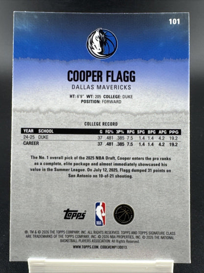 2025-26 Topps Signature Class Cooper Flagg RC Chrome Rookie Class Mavericks #101