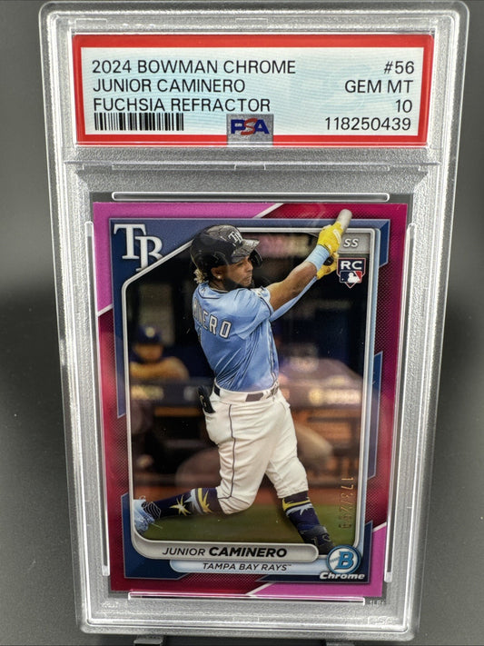 2024 Bowman Chrome Junior Caminero #56 Fuchsia Refractor /299 Rookie PSA 10