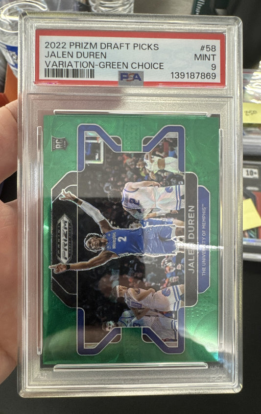 2022-23 Prizm Draft Picks Jalen Duren #58 Choice Green Prizm Variation /8 PSA 9